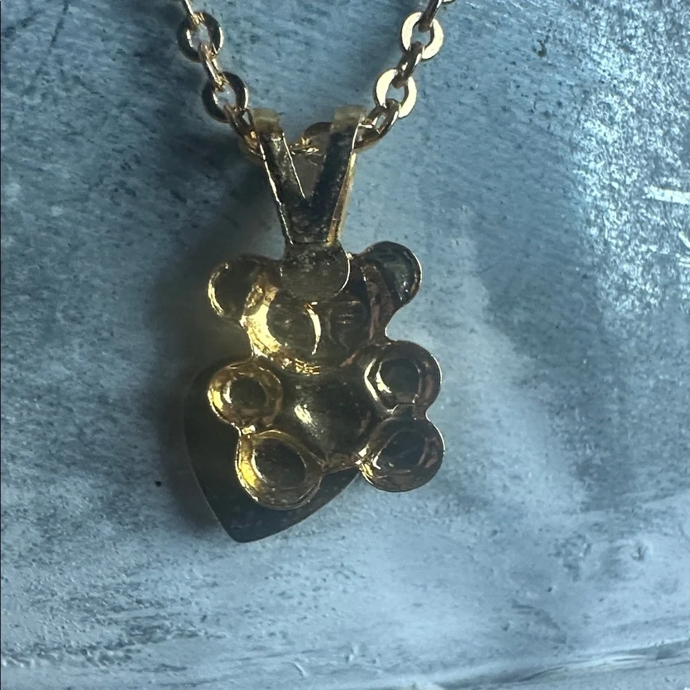 Teddy Bear Initial M Gold Tone Necklace with Adjustable Teddy Bear Ring